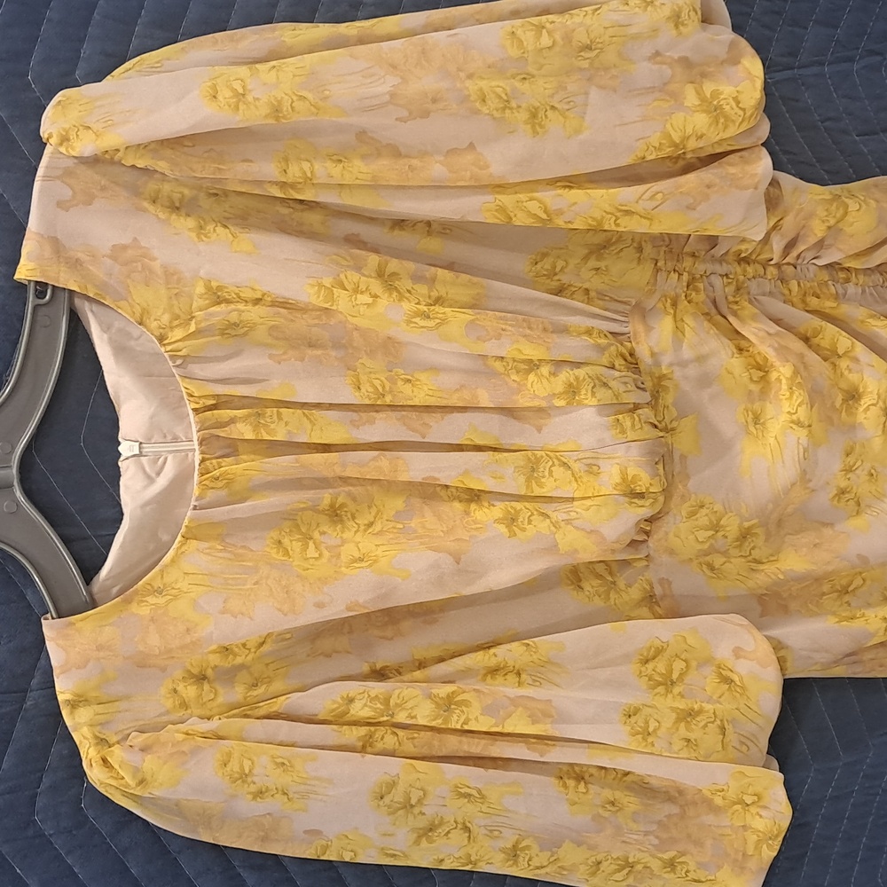NWT ChicWish Yellow Blossom Drawstring Asymmetric Ruffle Midi Dress - Picture 5 of 7